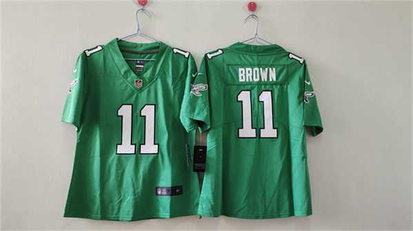 Women%27s Philadelphia Eagles #11 A. J. Brown Kelly Green Vapor Stitched Jersey